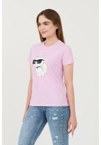 Karl Lagerfeld - KARL LAGERFELD Lawendowy damski t-shirt Ikonik 2.0 Choupette, Rozmiar XS. Kolor: fioletowy #6