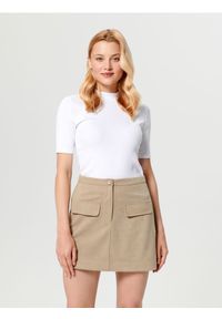 Sinsay - Spódnica mini trapezowa - beżowy. Kolor: beżowy. Materiał: włókno, materiał