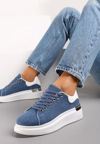 Renee - Jeansowe Sneakersy na Grubej Podeszwie Mivan. Kolor: niebieski. Materiał: jeans