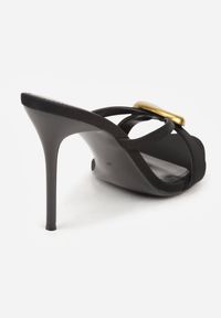 Renee - Czarne Klapki na Szpilce z Metalicznym Zdobieniem w Kształcie Owalu Meridsya. Kolor: czarny. Materiał: jeans. Wzór: aplikacja. Obcas: na szpilce. Styl: elegancki #7