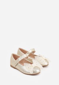 Born2be - Złote Brokatowe Balerinki z Kokardkami i Cyrkoniami Hramagia. Okazja: na spacer, na co dzień. Zapięcie: rzepy. Kolor: złoty. Styl: casual, elegancki #5