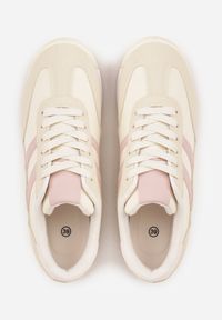 Renee - Beżowe Sneakersy Ozdobione Dwoma Paskami Lannatea. Okazja: na co dzień. Zapięcie: pasek. Kolor: beżowy. Wzór: aplikacja #9