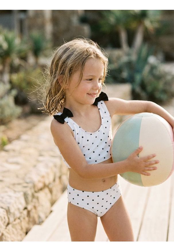 Sinsay - Dwuczęściowy strój kąpielowy w groszki z kokardkami - kremowy. Kolor: kremowy. Wzór: grochy