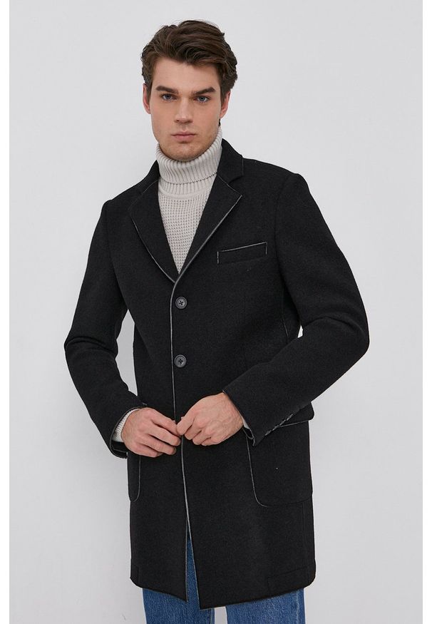 Karl Lagerfeld - Płaszcz. Okazja: na co dzień. Kolor: czarny. Materiał: tkanina. Wzór: gładki. Styl: casual