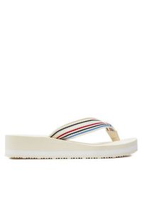 TOMMY HILFIGER - Tommy Hilfiger Japonki Wedge Stripes Beach Sandal FW0FW07858 Beżowy. Kolor: beżowy. Materiał: materiał #6