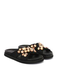 Kazar - Klapki damskie z krzyżującymi się paskami ozdobionymi cyrkoniami. Okazja: na co dzień. Kolor: czarny. Materiał: tkanina. Wzór: aplikacja. Sezon: lato. Styl: elegancki, casual #3