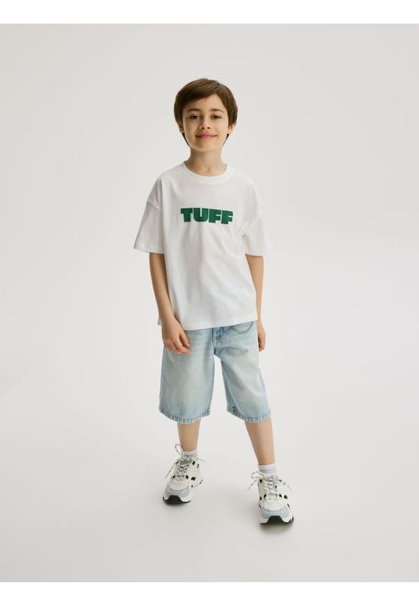 Reserved - T-shirt z nadrukiem - złamana biel. Materiał: bawełna, dzianina. Wzór: nadruk