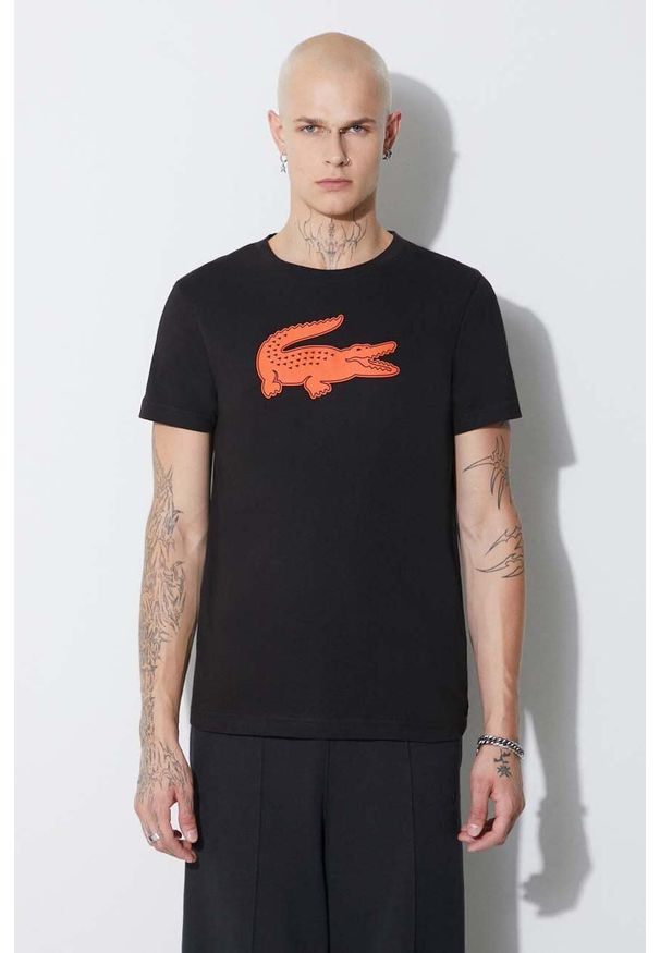 Lacoste t-shirt męski kolor czarny z nadrukiem. Kolor: czarny. Wzór: nadruk