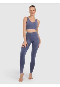 4f - 4F Legginsy do jogi i pilatesu bezszwowe damskie - granatowe XS/S. Stan: podwyższony. Kolor: niebieski. Materiał: materiał, włókno. Długość: długie. Wzór: ze splotem. Sport: joga i pilates #1