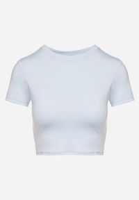 Born2be - Jasnoniebieski T-shirt z Wiskozą o Dopasowanym Kroju Typu Crop Top Folirra. Okazja: na co dzień. Kolor: niebieski. Materiał: wiskoza. Styl: klasyczny, casual #3
