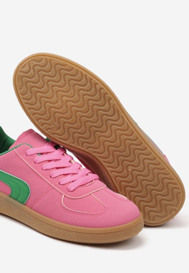 Renee - Różowo-Zielone Casualowe Sneakersy Typu Kultowe Tenisówki Ablerri. Okazja: na co dzień. Kolor: różowy. Materiał: skóra