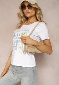 Renee - Biało-Niebieska Bluzka T-shirt z Bawełny Ozdobiona Haftem Radianca. Kolor: biały. Materiał: bawełna. Wzór: haft, aplikacja. Styl: boho, klasyczny #3