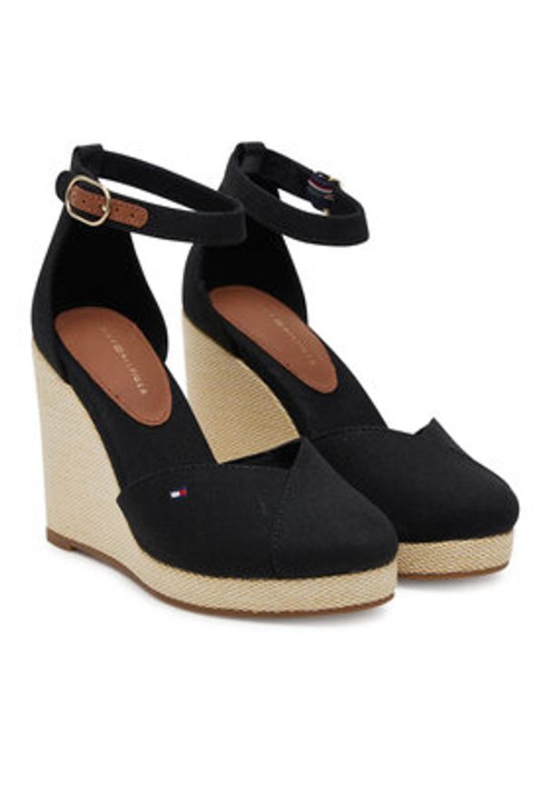 TOMMY HILFIGER - Tommy Hilfiger Półbuty Flag High Wedge Espad Closed Toe FW0FW08494 Czarny. Kolor: czarny. Materiał: materiał