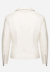 Born2be - Biała Klasyczna Kurtka Ramoneska w Motocyklowym Stylu Melorienne. Okazja: na co dzień. Kolekcja: plus size. Kolor: biały. Materiał: jeans. Styl: klasyczny #3