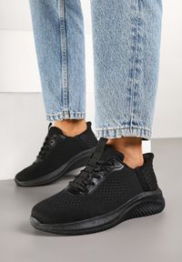 Renee - Czarne Buty Sportowe Sneakersy z Siateczki na Podeszwie z Tłoczeniami Kortebia. Okazja: na co dzień. Zapięcie: sznurówki. Kolor: czarny. Materiał: jeans #6