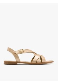 Ryłko - Złote sandały na płaskiej podeszwie. Kolor: złoty. Materiał: skóra. Obcas: na płaskiej podeszwie. Styl: street #1
