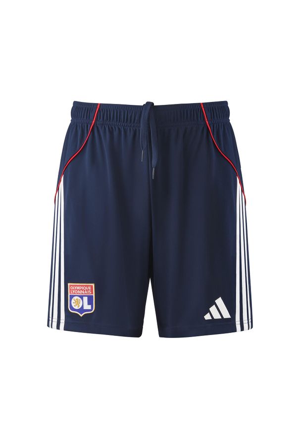 Adidas - Spodenki zewnętrzne OL 2025/26. Kolor: niebieski. Sport: piłka nożna