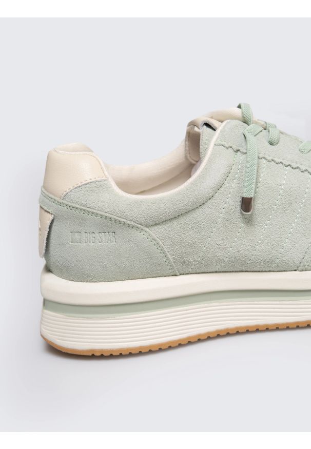 Big-Star - Sneakersy damskie ze skóry naturalnej pistacjowe RR274A350 300. Okazja: na co dzień. Kolor: zielony. Materiał: skóra