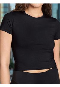 Sinsay - Koszulka crop top - czarny. Kolor: czarny