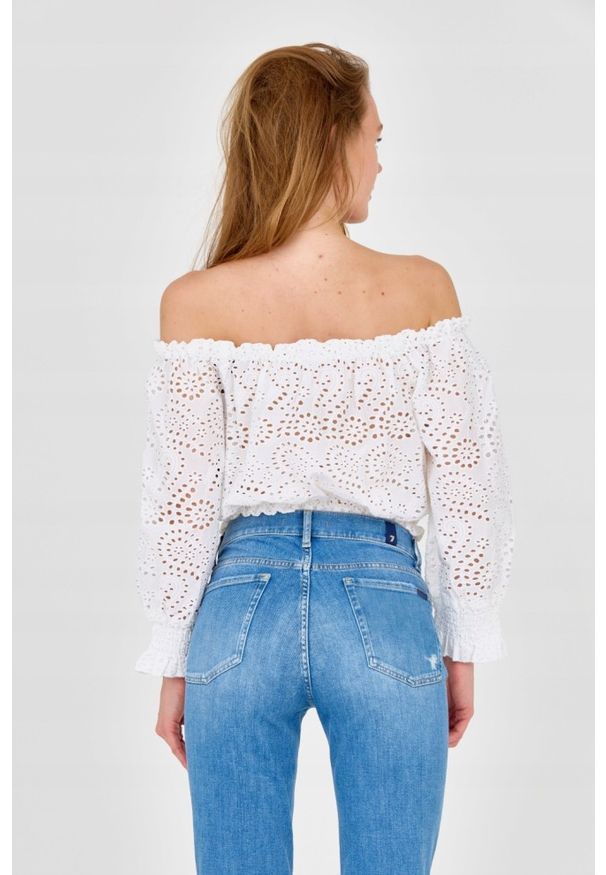 Guess - GUESS Damski biały crop top. Kolor: biały. Materiał: bawełna