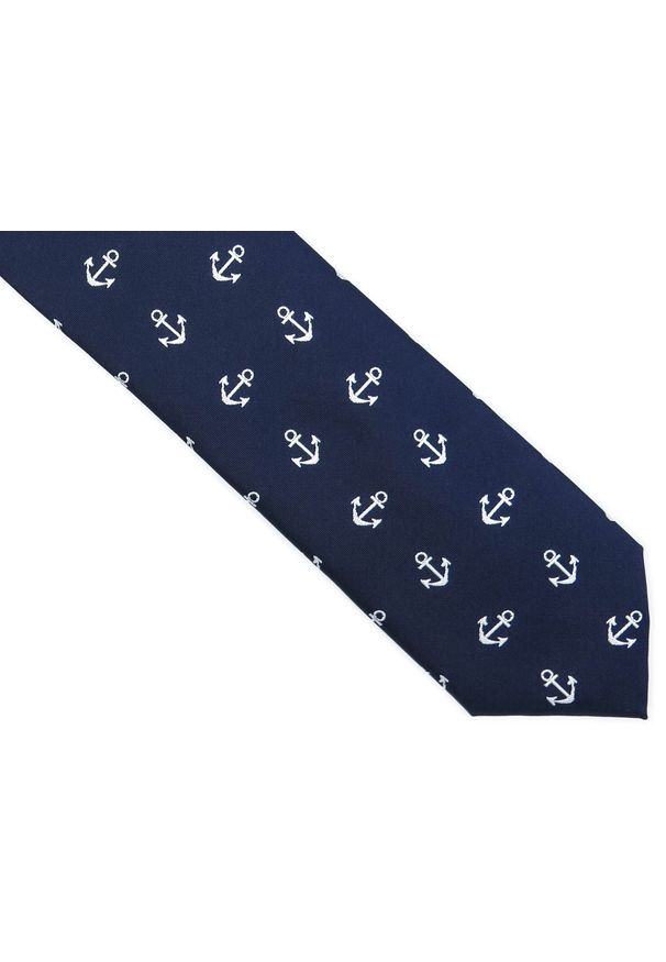 Modini - Granatowy krawat w kotwice D203. Kolor: niebieski. Materiał: mikrofibra, tkanina
