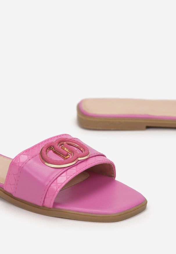 Renee - Fuksjowe Klapki Panehe. Nosek buta: otwarty. Kolor: różowy. Materiał: jeans. Wzór: aplikacja, jednolity. Obcas: na płaskiej podeszwie