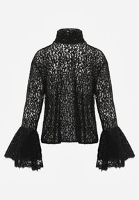 Born2be - Czarna Wiskozowa Bluzka z Koronki z Bawełną Kokardą i Rozszerzanymi Rękawami Andrice. Okazja: na randkę. Typ kołnierza: kokarda. Kolor: czarny. Materiał: wiskoza, bawełna, koronka. Wzór: koronka. Styl: klasyczny #6