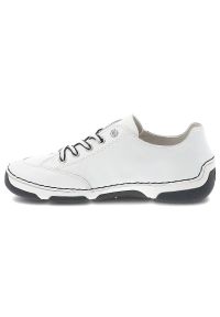 Półbuty damskie Rieker, cholewka skóra naturalna klasyczne sznurowanie i lekka elastyczna podeszwa zapewniają komfort, białe, 55901-80. Okazja: na co dzień. Zapięcie: sznurówki. Kolor: biały. Materiał: skóra. Szerokość cholewki: normalna. Styl: klasyczny #9