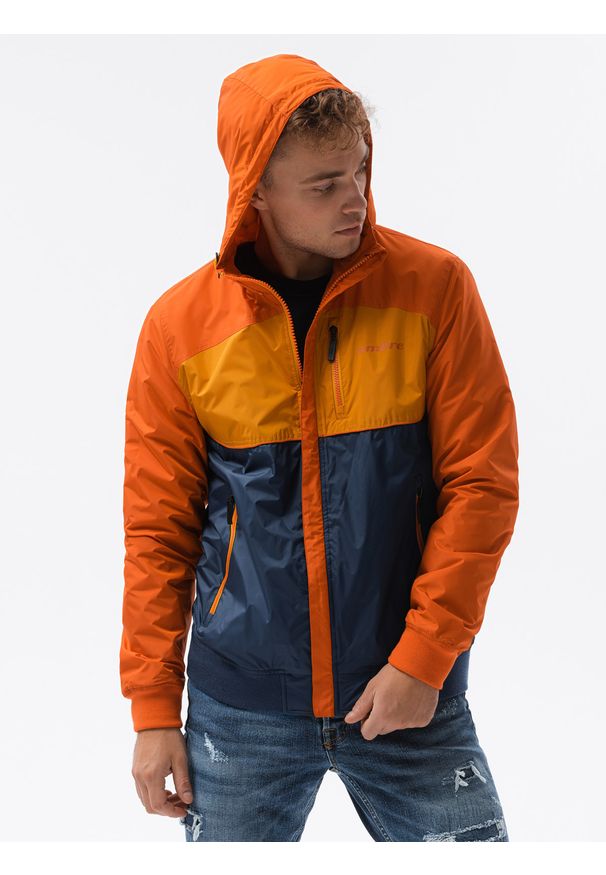 Niebieska kurtka Ombre Clothing na wiosnę, z kapturem