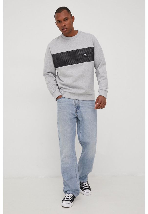 New Balance bluza bawełniana MT21508AG męska kolor szary z aplikacją. Kolor: szary. Materiał: bawełna. Wzór: aplikacja