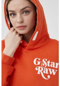 G-Star RAW - G-Star Raw Bluza D21693.A975 kolor pomarańczowy z kapturem z nadrukiem. Okazja: na co dzień. Typ kołnierza: kaptur. Kolor: pomarańczowy. Materiał: poliester. Wzór: nadruk. Styl: casual #9