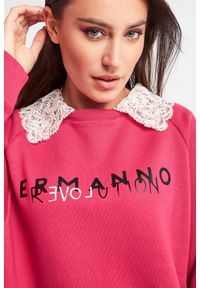 Ermanno Firenze - Bluza dresowa damska ERMANNO FIRENZE. Materiał: dresówka, koronka. Wzór: koronka, aplikacja, nadruk #3