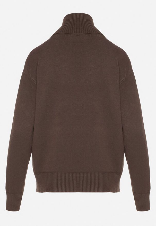 Born2be - Brązowy Golf z Domieszką Kaszmiru Ozdobiony Przeszyciami Avonella. Okazja: na co dzień. Typ kołnierza: golf. Kolor: brązowy. Materiał: kaszmir. Wzór: aplikacja. Styl: casual, klasyczny