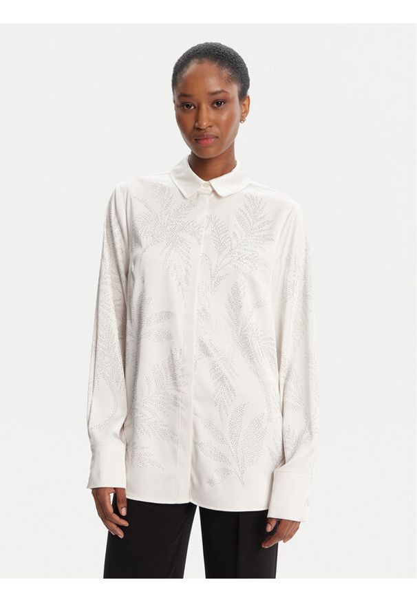 Guess Koszula W5YH40 WFQC2 Écru Regular Fit. Materiał: syntetyk