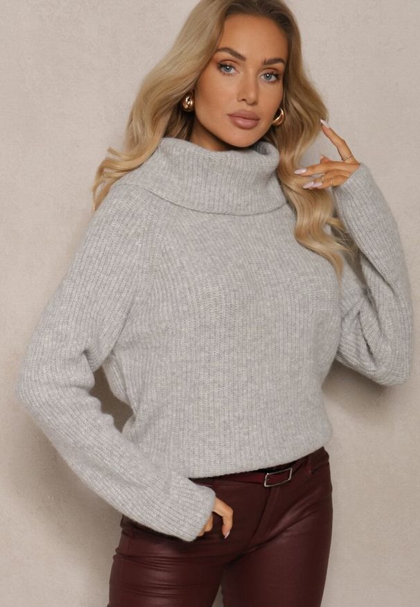 Renee - Jasnoszary Klasyczny Golf z Wełną i Obszernym Kołnierzem Zemilda. Okazja: na co dzień. Typ kołnierza: golf. Kolor: szary. Materiał: wełna. Długość rękawa: długi rękaw. Długość: długie. Styl: klasyczny