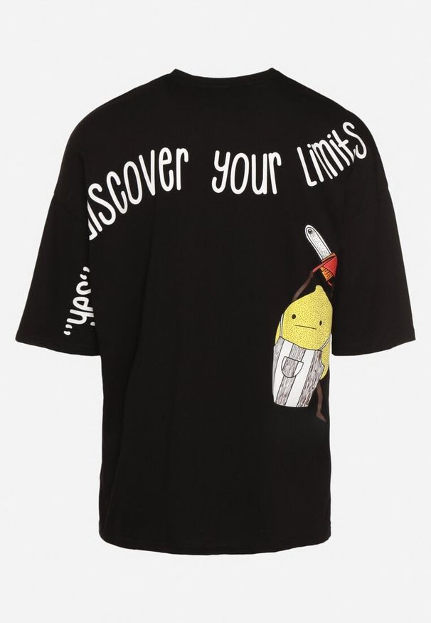 Born2be - Czarna Bawełniana Koszulka T-shirt z Krótkim Rękawem z Nadrukiem na Plecach i Przodzie Civia. Okazja: na spotkanie biznesowe, do pracy, na co dzień. Kolor: czarny. Materiał: bawełna. Długość rękawa: krótki rękaw. Długość: krótkie. Wzór: nadruk. Styl: biznesowy, klasyczny, casual