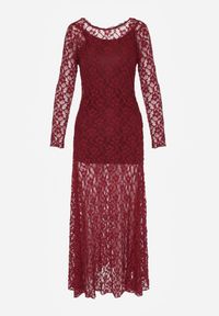 Born2be - Bordowa Koronkowa Sukienka Taliowana z Odkrytymi Plecami Talifera. Kolor: czerwony. Materiał: koronka. Długość rękawa: na ramiączkach. Wzór: koronka. Styl: klasyczny, elegancki #2