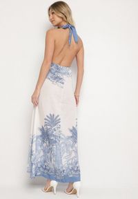 Born2be - Niebieska Sukienka z Wiskozą i Motywem Palm z Wiązaniem Izomara. Okazja: na co dzień, na spacer. Kolor: niebieski. Materiał: wiskoza. Sezon: lato. Styl: elegancki, casual #5