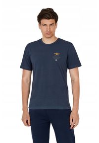 Aeronautica Militare - AERONAUTICA MILITARE Granatowy t-shirt męski. Kolor: niebieski. Wzór: haft #6