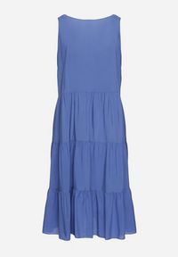 Born2be - Niebieska Rozkloszowana Sukienka z Bawełny na Ramiączkach Zasea. Okazja: na randkę, na co dzień. Typ kołnierza: dekolt w kształcie V. Kolor: niebieski. Materiał: bawełna. Długość rękawa: na ramiączkach. Styl: casual, elegancki #6