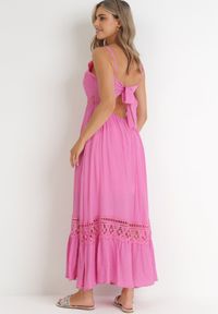 Born2be - Fuksjowa Rozkloszowana Sukienka z Koronką na Ramiączkach Sawita. Kolor: różowy. Materiał: koronka. Długość rękawa: na ramiączkach. Wzór: koronka. Styl: wakacyjny #4
