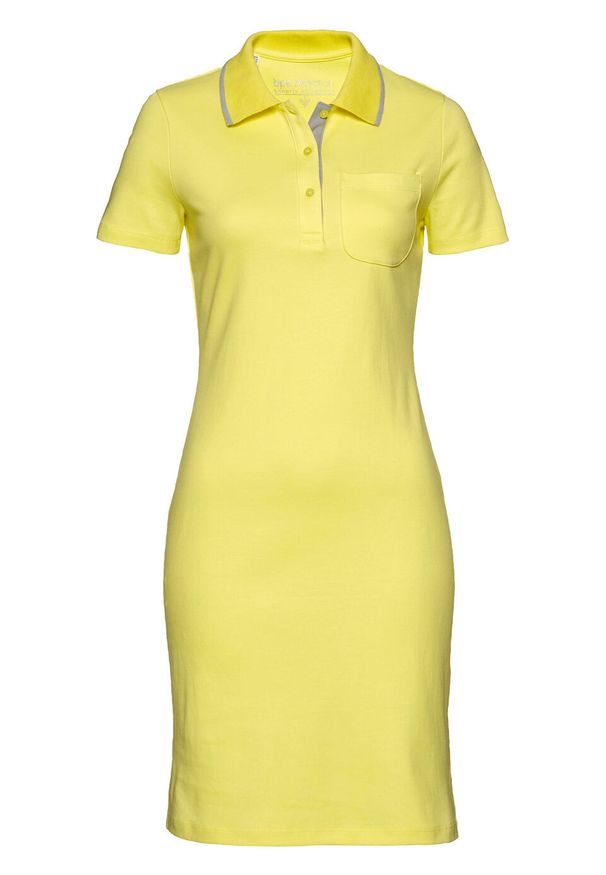Sukienka shirtowa polo bonprix jasny oliwkowy - srebrnoszary. Typ kołnierza: polo. Kolor: żółty. Styl: elegancki