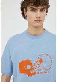 PS PAUL SMITH - PS Paul Smith t-shirt bawełniany kolor niebieski z nadrukiem. Kolor: niebieski. Materiał: bawełna. Długość rękawa: krótki rękaw. Długość: krótkie. Wzór: nadruk #3
