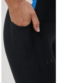 Under Armour legginsy treningowe damskie kolor czarny wzorzyste. Stan: podwyższony. Kolor: czarny. Materiał: skóra, materiał. Wzór: gładki. Sport: fitness #4