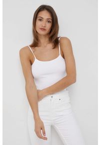 Calvin Klein Jeans top damski kolor biały. Kolor: biały. Materiał: lycra, materiał. Długość rękawa: na ramiączkach
