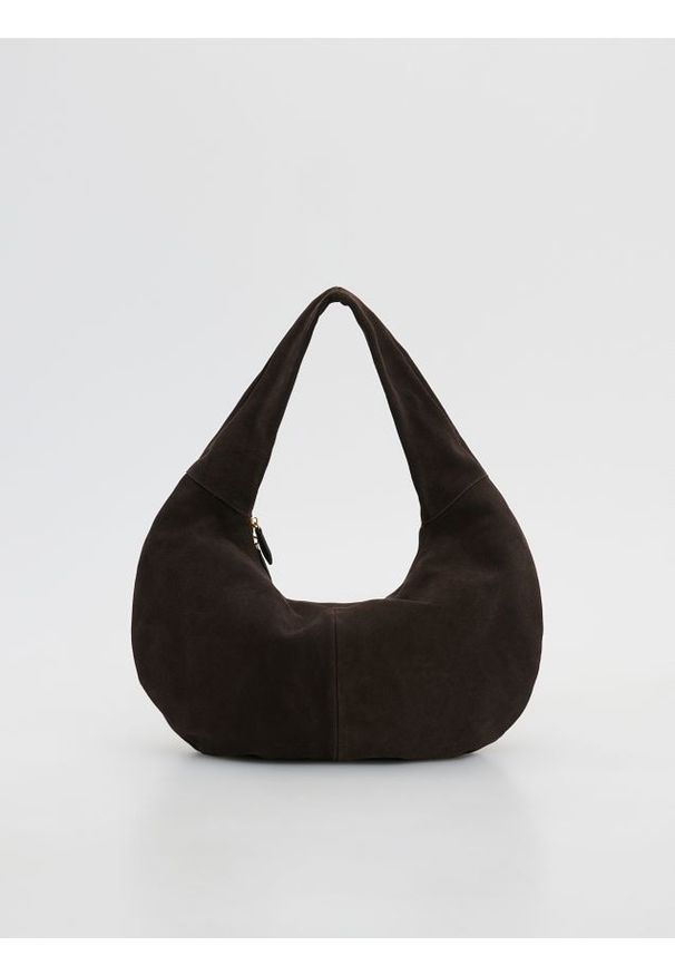 Reserved - Skórzana torebka hobo - ciemnobrązowy. Kolor: brązowy. Materiał: skórzane