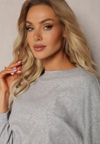 Renee - Szary Bawełniany Komplet Bluza Krótka ze Ściągaczem i Szerokie Spodnie ze Sznurkiem w Pasie Rionnea. Kolor: szary. Materiał: bawełna #4