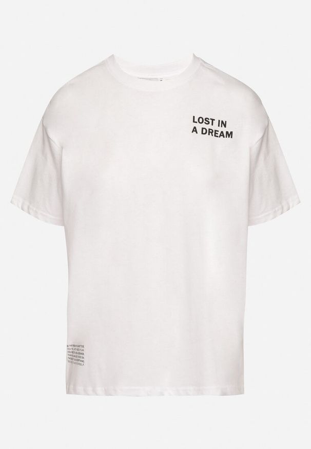 Born2be - Biało-Różowy Bawełniany T-shirt z Napisami Hallena. Okazja: na co dzień, na spotkanie biznesowe. Kolor: biały. Materiał: bawełna. Wzór: napisy. Styl: casual, elegancki, biznesowy, klasyczny
