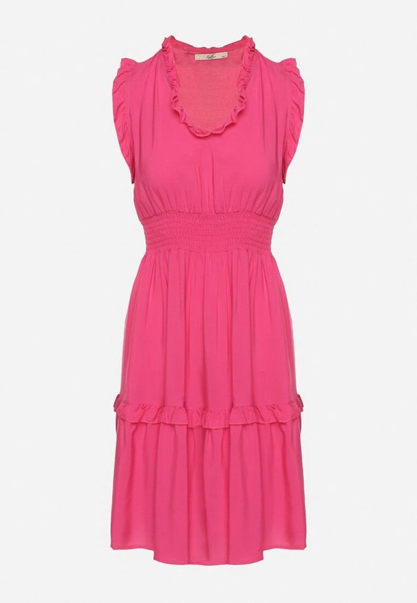 Born2be - Fuksjowa Sukienka z Wiskozą o Rozkloszowanym Kroju Bez Rękawów Folerose. Typ kołnierza: dekolt w serek. Kolor: różowy. Materiał: wiskoza. Długość rękawa: bez rękawów. Sezon: wiosna, lato. Typ sukienki: rozkloszowane. Styl: elegancki