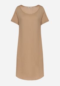 Born2be - Ciemnobeżowa Rozkloszowana Wiskozowa Sukienka Trivoria. Okazja: na co dzień. Kolor: beżowy. Materiał: wiskoza. Długość rękawa: krótki rękaw. Typ sukienki: rozkloszowane. Styl: elegancki, casual #7